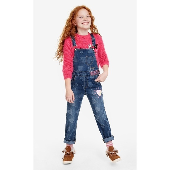 Desigual Kids Girls Embroidered Denim Overall Size 7-8 - Picture 1 of 16